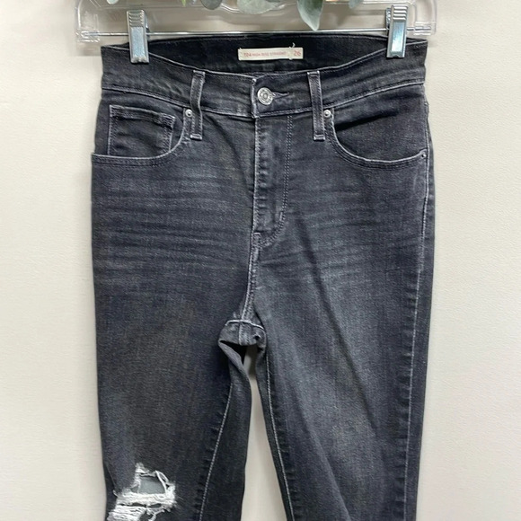 Levi’s 724 High Rise Straight Black Wash Denim Jeans Distressed Knees 26 - Picture 2 of 15